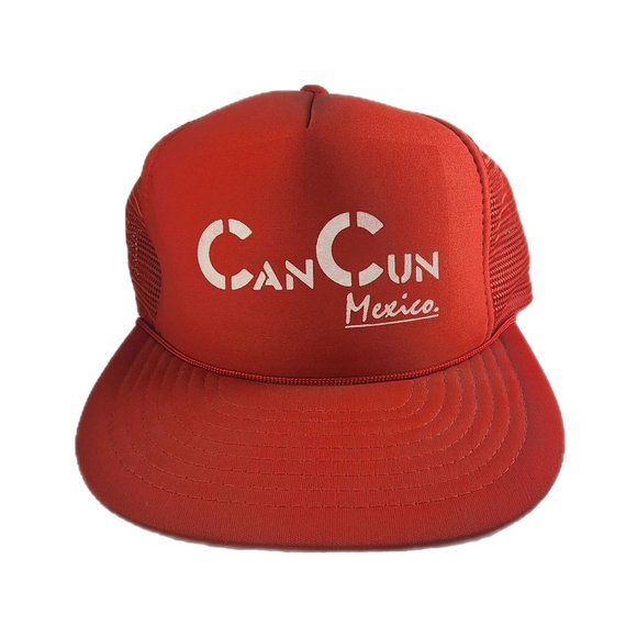 Vintage Trucker Hat Can Cun Mexico Vtg Snapback 90s Souvenir Vacation Dad Hat - Picture 1 of 3